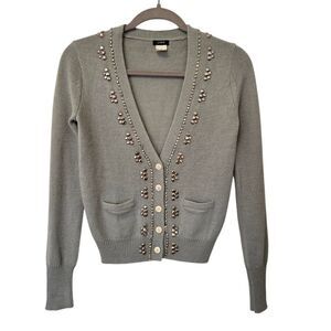 J.Crew Alpaca Merino Cardigan XS Teal Jeweled Beaded Embellished Coquette Girl
